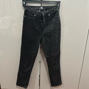 High waisted dark gray girlfriend jeans